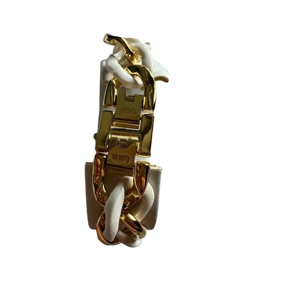 Embassy by Gruen Women's Watch Gold White Chain Link Cuff Rhinestone Square NIB